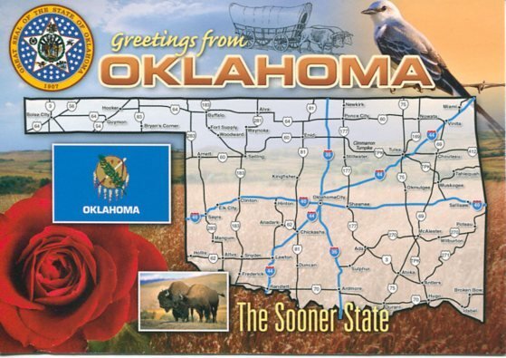 OKLAHOMA - THE SOONER STATE - MAP POSTCARD [4680]