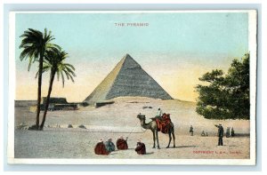 c1905s View of Man Riding Camel Near The Pyramid Egypt Foreign Postcard