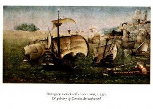 Portuguese carracks off a rocky coast, ART