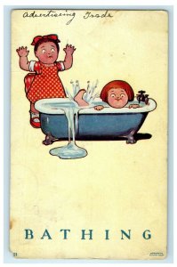 1907 Children Bathing in Bath Tub S.S Porter Artist Signed Comic Postcard 