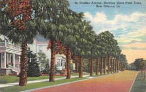 NEW ORLEANS, LA Louisiana  ST CHARLES AVENUE Large Homes~Palms  c1940's Postcard