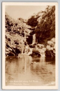 Honolulu HI Waterfalls Along Pali Road RPPC Postcard Q30