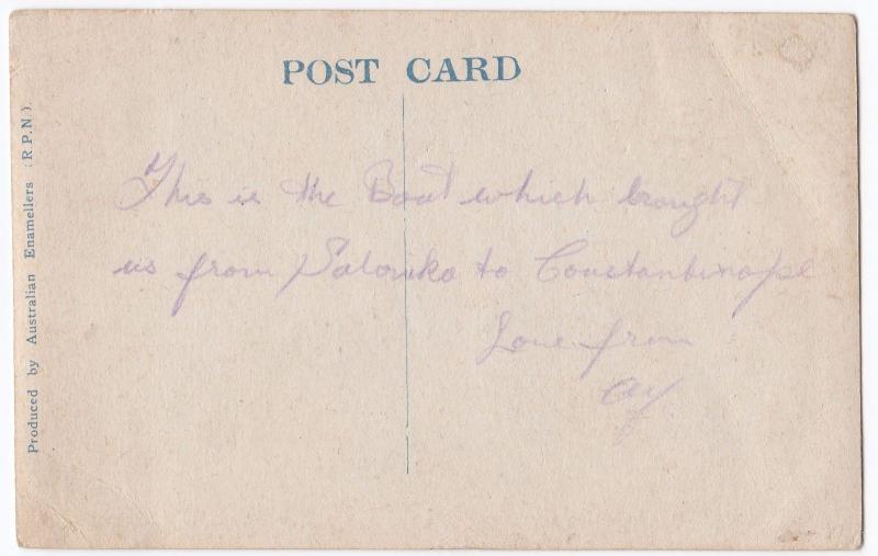 TSS Katoomba PPC By Australian Enamellers, Inscription From Passenger To Rev