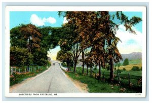 1939 Road Scene, Greetings from Fryeburg, Maine ME Vintage Unposted Postcard