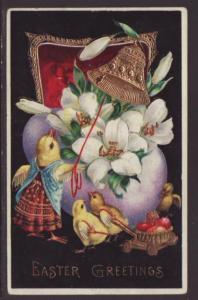 Easter Greetings,Dressed Chick,Egg,Bell Postcard 