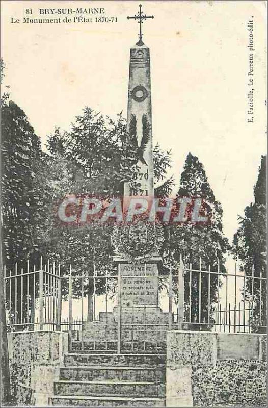 Old Postcard Bry sur Marne The State 1870 1871 Monument