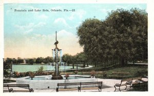 Vintage Postcard Fountain And Lake Eola Orlando Florida FL E.C. Kropp & Co. Pub