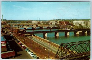 1952 Des Moines, IA Downtown Bridges Railway Tracks Mid Mod Cars City Scene A225