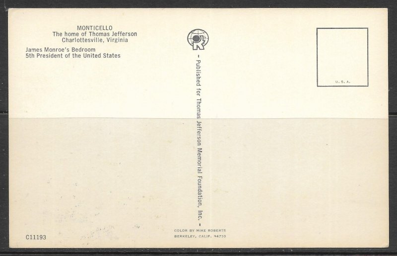Virginia, Charlottesville - Monroe's Bedroom - Misprint -[VA-555]