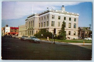 Great Falls Montana MT Postcard Post Office Building Classic Cars Exterior c1960