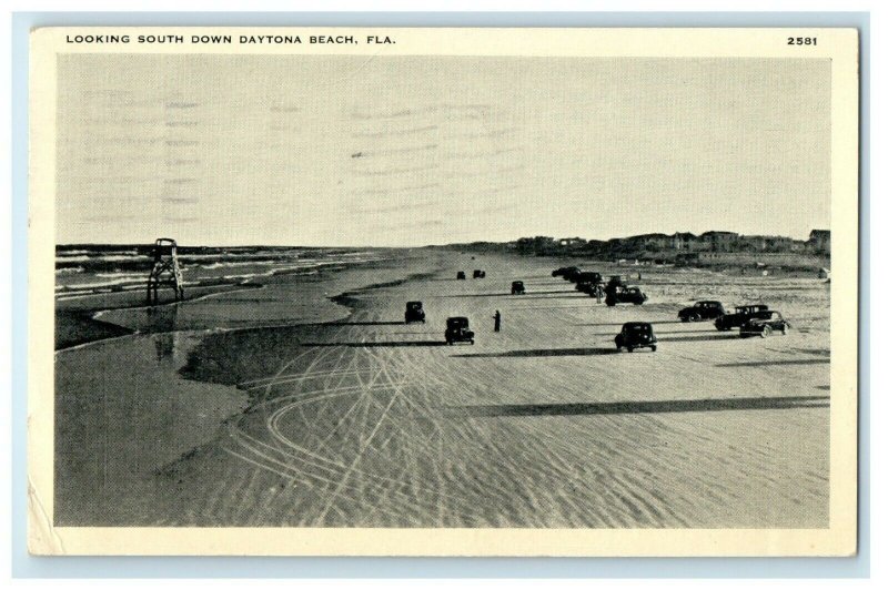 1938 Looking South Down Daytona Beach Florida FL Posted Vintage Postcard 