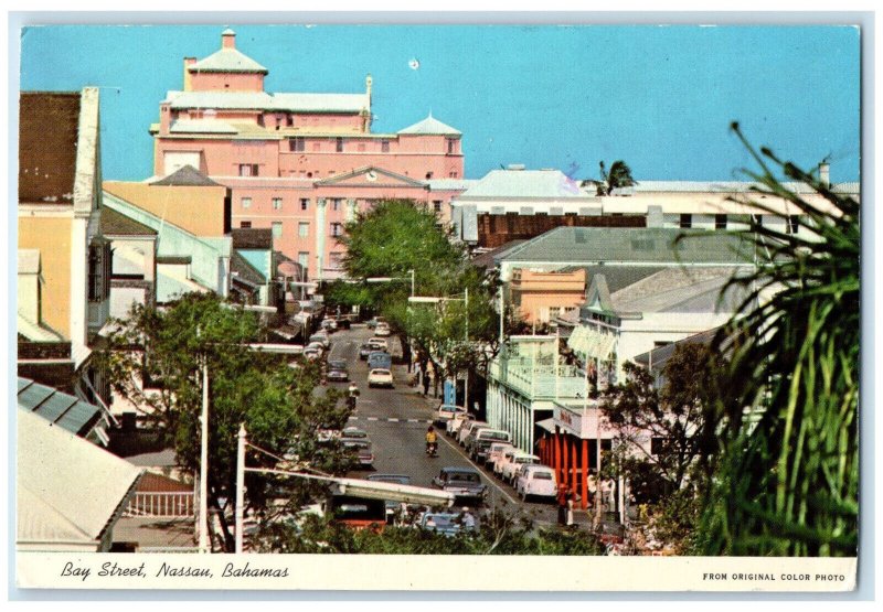 1975 Scene at Bay Street Nassau Bahamas Vintage City Pharmacy LTD Postcard