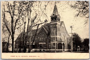 1908 First United Methodist Church Sheldon Iowa IA Parish Posted Postcard