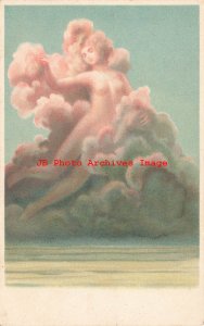 911717-Art Nouveau, Metamorphic Nude Woman in the Clouds, Surrealist Fantasy