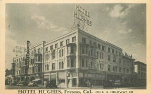 Autos Hotel Hughes Fresno California 1920s Postcard Highway 99 roadside 8697