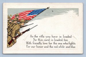 WWI Army Infantry Charge Patriotic Flag Patriotic Poem UNP Embossed Postcard M14