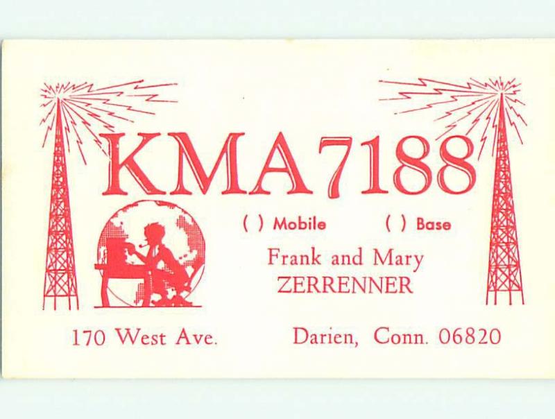 comic - QSL CB HAM RADIO CARD Darien Connecticut CT t9559