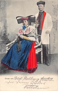 A062 Greetings 1905 Gruss aus Bad Rehburg Volkstrachten Couple postcard