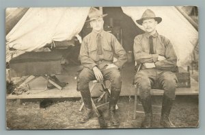 US SOLDIERS in CAMP WWI ERA ANTIQUE REAL PHOTO POSTCARD RPPC