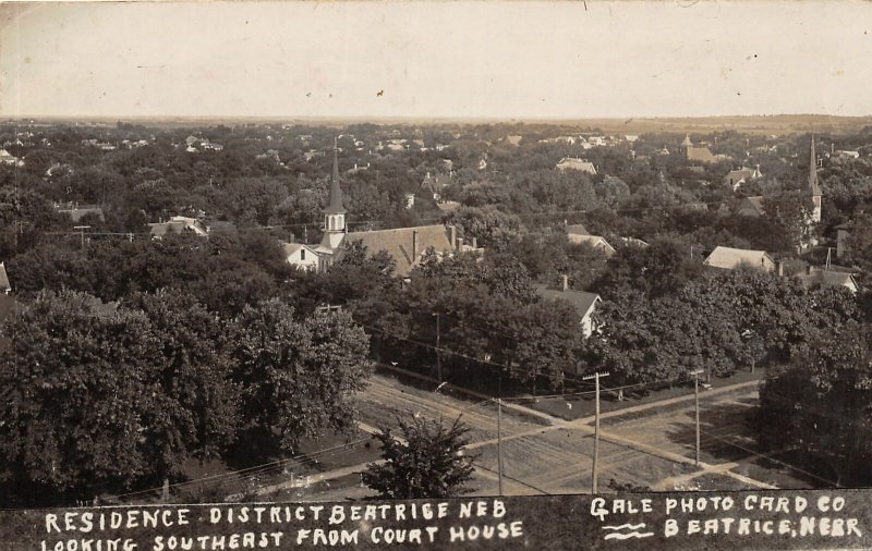 G32/ Beatrice Nebraska RPPC Postcard 1909 Residence District Church