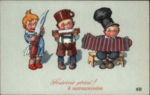 Albanian or Czech Birthday Cute Kids Funny Costumes Make Music Postcard #1