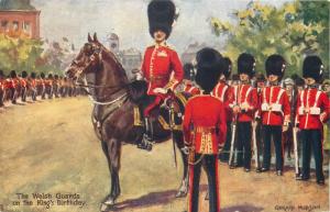 The Welsh Guards on the king`s birthday Gerard Hudson signed postcard