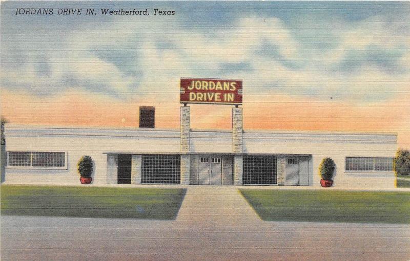 Texas Tx Postcard Linen WEATHERFORD Jordan's Drive In Roadside 