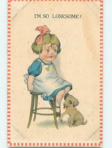 Divided-Back CRYING GIRL WITH PUPPY DOG SAYS SHE IS LONESOME n0308