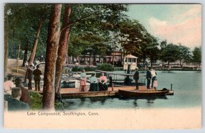 1910's LAKE COMPOUNCE DOCK BOATS PEOPLE SOUTHINGTON CONNECTICUT CT OXLEY PC