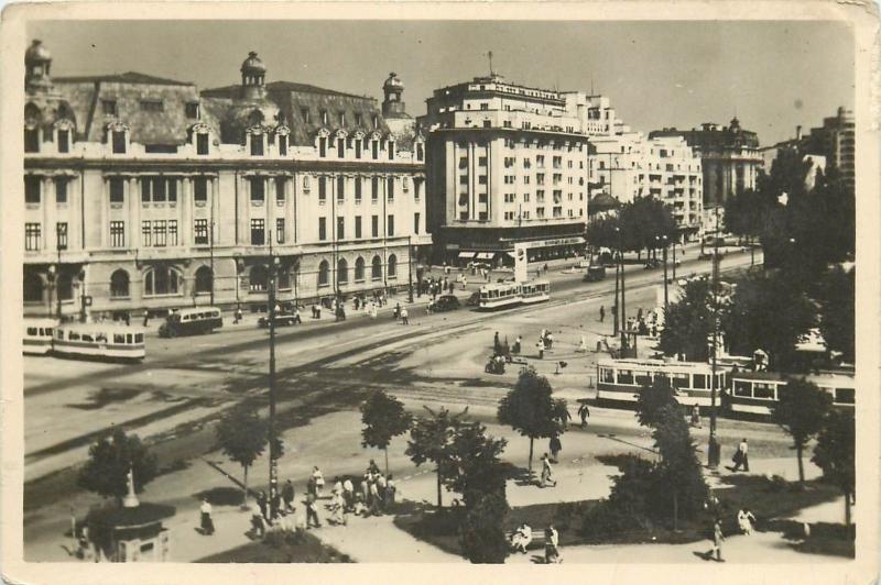 Romania Bucharest Bucuresti 1956 N. Balcescu avenue tramways real photo postcard