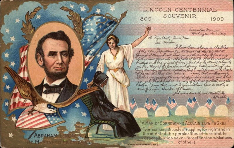 Abe Abraham Lincoln Letter to Grieving Mother War Dead Soldiers c1910 Postcard