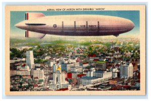 Us Navy Airship Zeppelin Aerial View Over Akron OH Ohio Postcard (FP11)