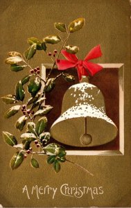 Christmas With Gold Bell and Holly 1909