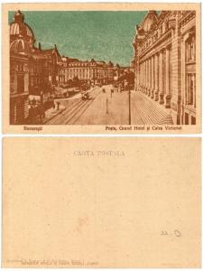 CPA AK BUCURESTI Posta Grand Hotel si Calea Victoriei ROMANIA (504093)
