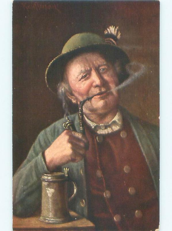 Pre-Linen MAN WITH BEER STEIN & FANCY TOBACCO PIPE AC4779