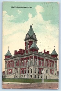1913 Court House Building Clock Tower Dirt Road Steps Princeton Indiana Postcard