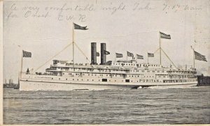 FALL RIVER MA~STEAMER SHIP PURITAN~1907 PSMK POSTCARD