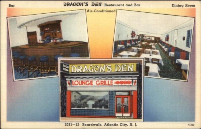 Atlantic City NJ Dragon's Den Chinese Restaurant Linen Postcard