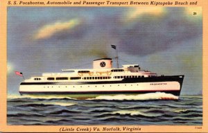 Ships S S Pocahontas Automobile and Passenger Transport Between Kiptopeke Bea...