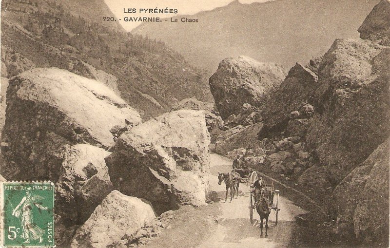 Les Pyrenees. Gavarnie. Le Chaos. Cart Horses Old vintage French PC