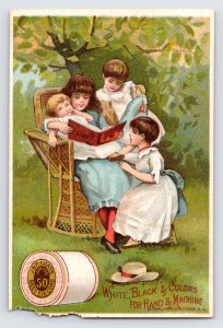 J&P Coats Six Cord Thread Victorian Trade Card, Children Reading Book  P1