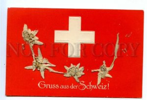 499230 GRUSS aus der SCHWEIZ Switzerland APPLIQUE edelweiss flower Embossed