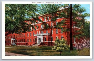 Janesville Wisconsin~Mercy Hospital~Vintage Linen Postcard