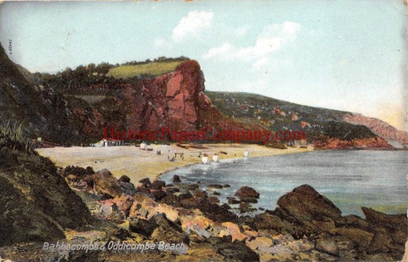 BABBACOMBE & ODDICOMBE BEACH DEVON UK  POSTCARD 1907