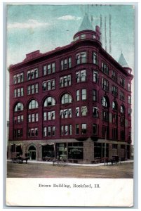 Rockford Illinois IL Postcard Brown Building Horses And Wagon c1910's Antique