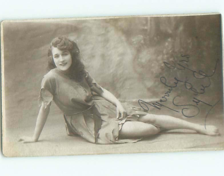 rppc 1920's Risque PRETTY GIRL SENDS SEXY SIGNED PICTURE - MERRILY YOURS AC8837