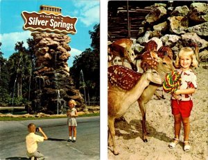 2~Postcards FL Florida SILVER SPRINGS Boy Taking Photo~Little Girl~Lollipop~Deer