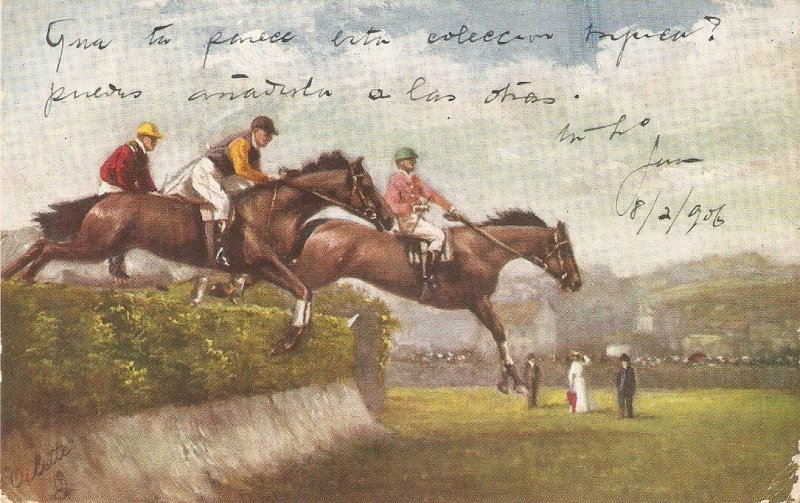 Steeplechasing,  The Big Jump Tuck Oilette Postcard # 9118