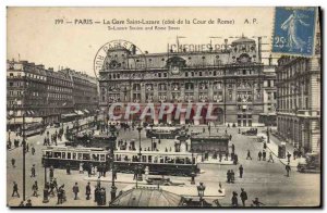 Old Postcard The Paris Gare Saint Lazare Approval of the Court of Rome Tramway