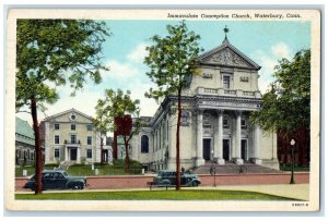 1951 Immaculate Conception Church Building Cars Waterbury Connecticut Postcard